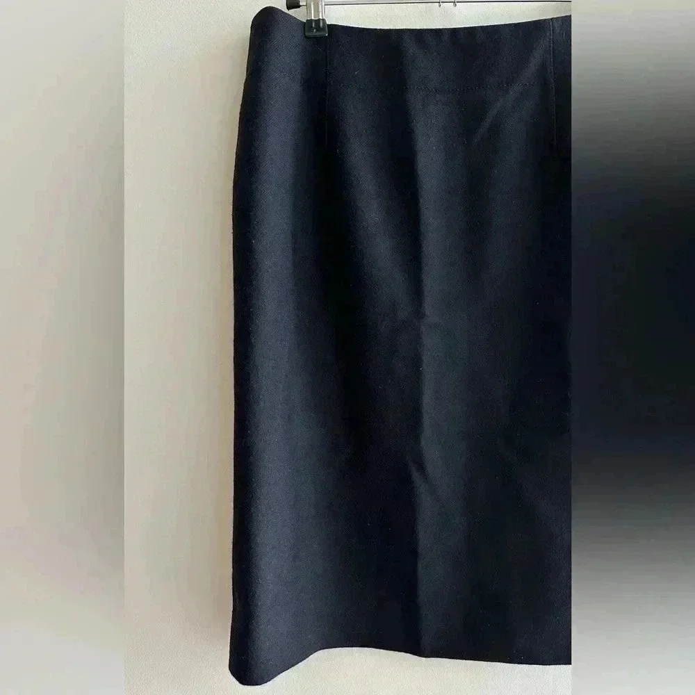 J. Crew Black Wool Skirt, Black Pencil Skirt, Solid Knee-Length Skirt, Size 4